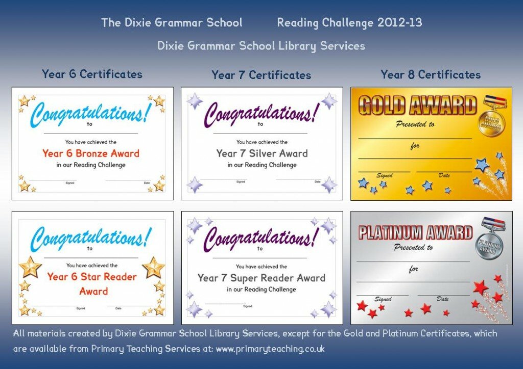 Reading Challenge Certificates